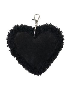 mouton noir porte-clé coeur cuir 10cm