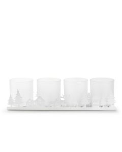 Metalen houder met 4 glazen 'rory' wit 35x9x10 cm