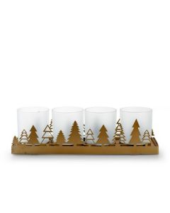 Houder met 4 glazen 'lando' goud 35x9x10 cm