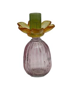 Bougeoir solis rose vert h19.5 d12cm