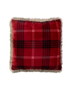 Cousin tartan faux fur rouge  50x50cm