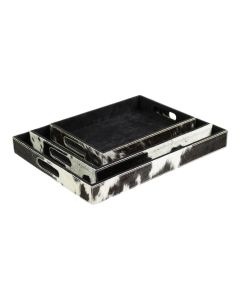 plateaux de service vache rectangle noir/blanc (ensemble de 3)
