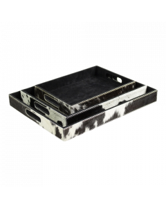 serviertabletts kuh rechteck schwarz/weiss (set von 3)