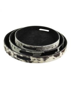 serviertabletts kuh rund schwarz/weiss (set von 3)