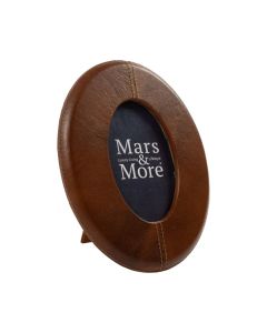 Photo frame leather smooth brown oval 15x10cm (bos taurus taurus)