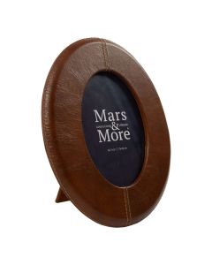Photo frame leather smooth brown oval 18x13cm (bos taurus taurus)