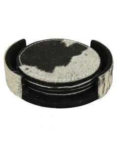 coaster vache ronde noir/blanc 10cm (ensemble de 4)
