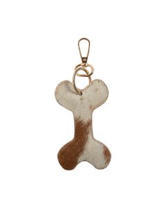 Sleutelhanger koeleer hondenbot bruin/wit, 10 cm (bos taurus taurus)