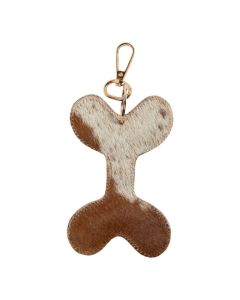 Sleutelhanger koeleer hondenbot bruin/wit, 12 cm (bos taurus taurus)