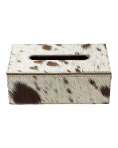 tissuebox koehuid bruin/wit 25x14x9cm
