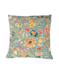 coussin brodé fleurs sauvages pied all over petrole 45x45cm