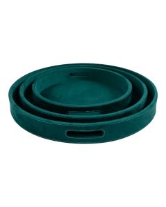 Dienbladen rond fluweel petrol dia 30, 38, 45 cm (set of 3) 