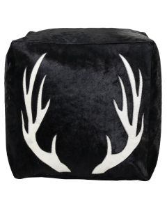 poef koehuid vierkant gewei zwart 45x45x45cm