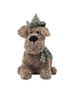 Knuffel terrier taupe met cap & sjaal 28cm