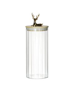 Canister Jar Glass Wooden lid Deer h20,5 d9