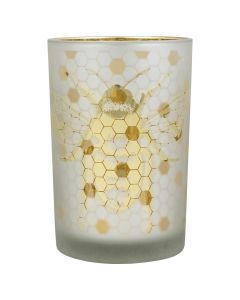 Tea Light Holder glass bee gold large 18cm