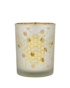 Tea Light Holder glass bee gold medium 12cm
