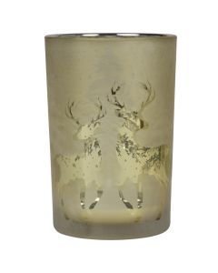 Theelichthouder glas tanzende hirsch gold large 18cm