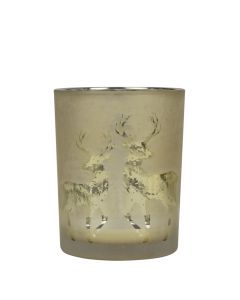 Theelichthouder glas tanzende hirsch gold medium 12cm