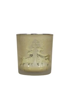 Theelichthouder glas tanzende hirsch gold small 8cm