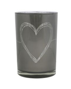 Tea Light Holder glass heart grey large 18cm
