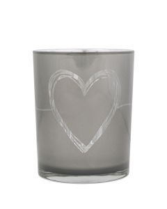 Tea Light Holder glass heart grey medium 12cm