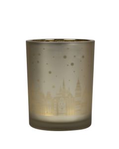 Tea Light Holder glass houses gold medium 12cm