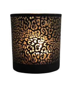 Theelichthouder jaguar print mat zwart large 18cm