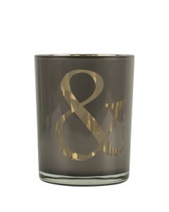 Theelichthouder glas & taupe medium 12cm