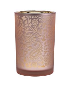 Tea Light Holder glass paisley pink large 18cm*