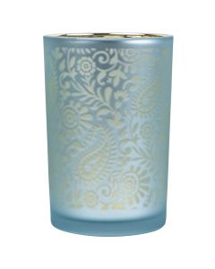 Tea Light Holder glass paisley turquoise large 18cm*