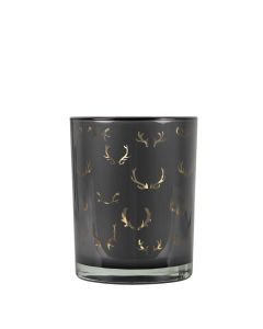 Tea Light Holder glass silhouette antlers medium 12cm