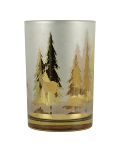 Theelichthouder glas hirsch baum gold large 18cm