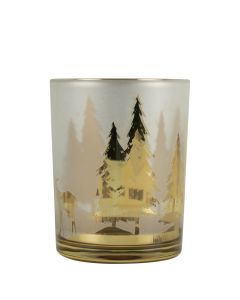 photophore en verre cerf arbre or medium 12cm