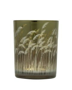 Tea Light Holder glass palm grass gold medium 12cm