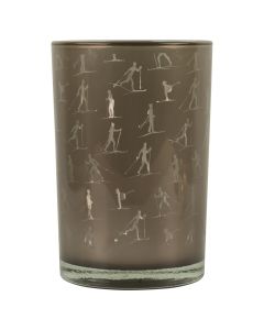 Theelichthouder glas ski taupe silber large 18cm