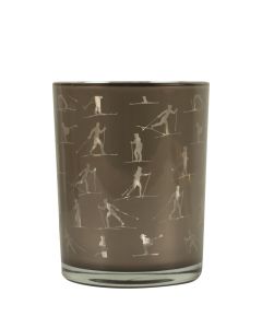Tea Light Holder glass ski taupe silver medium 12cm