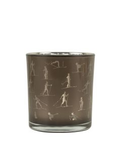 Tea Light Holder glass ski taupe silver small 8cm