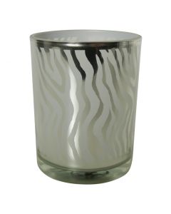 Theelichthouder glas silber abstrakt medium 12cm*