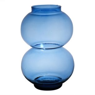 Round Duo mundgeblasen Recycled Vase blau h25 d16 