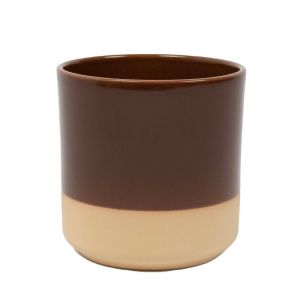 Cylinder Cache-Pot en Céramique Dip-Dye Brun h15 d15 
