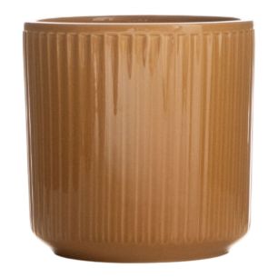 Cylinder Bloempot Keramiek Stripe Oker Geel h15 d15 