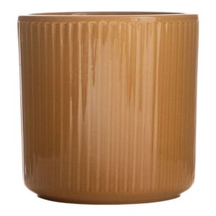 Cylinder Bloempot Keramiek Stripe Oker Geel h17 d17 