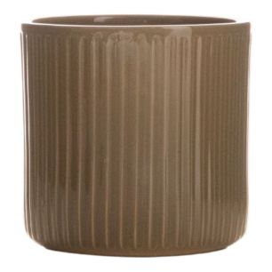 Cylinder Bloempot Keramiek Stripe Grijs Groen h13 d13 