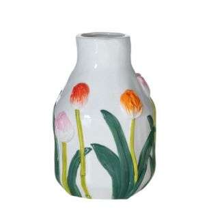 Vase Keramik Tulpen weiss multi h19,5 d13cm
