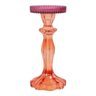 Kaarsenhouder glas 2-kleur oranje-paars h22 d10cm