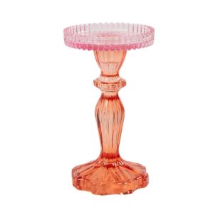 Kaarsenhouder glas 2-kleur oranje-roze h17 d10cm