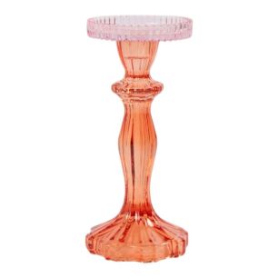 Kaarsenhouder glas 2-kleur oranje-roze h22 d10cm