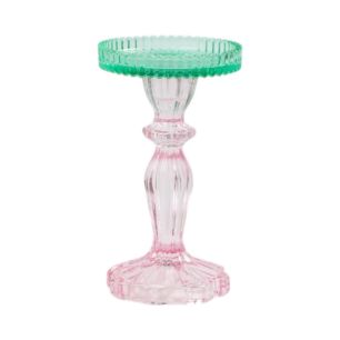 Kaarsenhouder glas 2-kleur roze-groen h17 d10cm