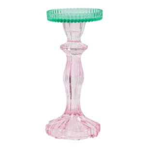 Kaarsenhouder glas 2-kleur roze-groen h22 d10cm